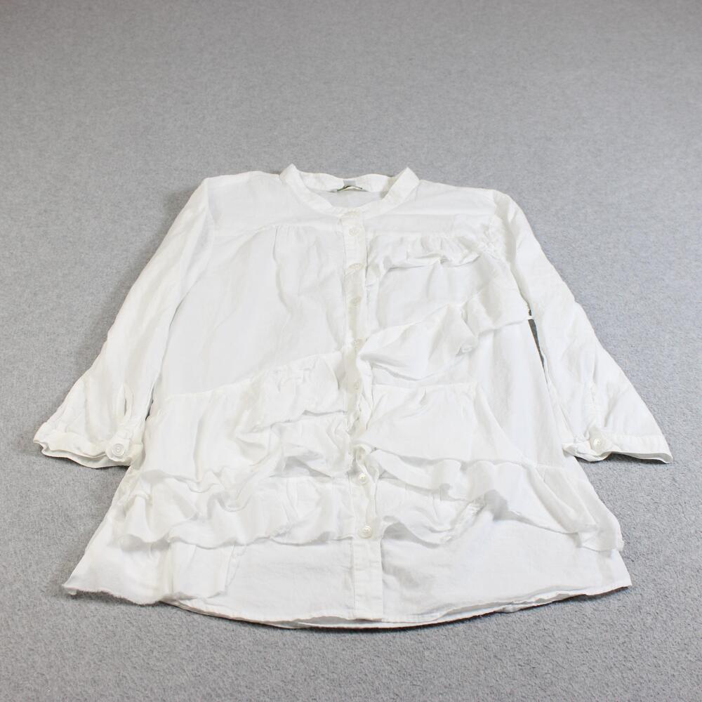 Garnet Hill Shirt Women 10 White Ruffle Tunic Button Cotton Lightweight Romantic